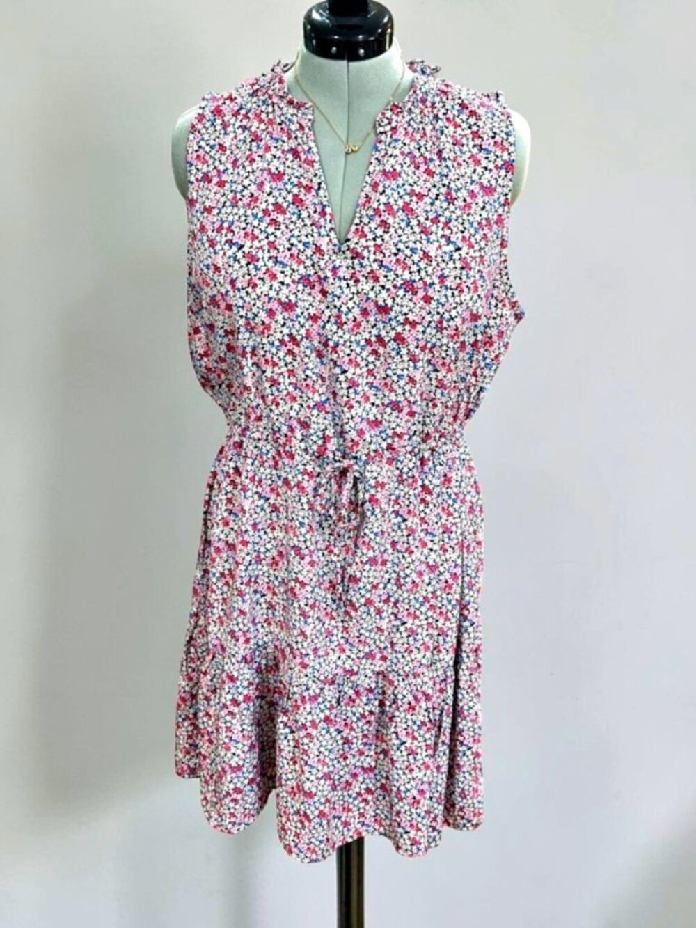 GAP Floral Dress XL Ruffle Split Neck Tiered Drawstring Waist Knee Length NWT
